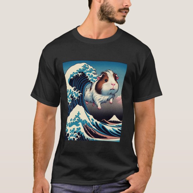 Funny The Great Wave of Guinea Pig Japanese Anime  T-Shirt (Front)