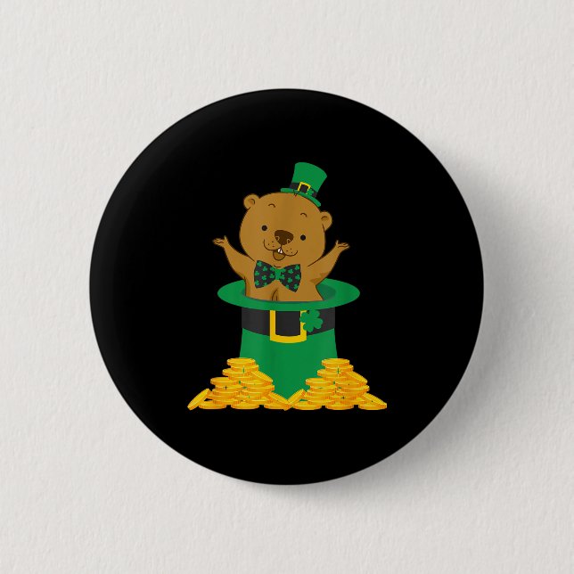 Funny The Groundhog Happy On St.patrick Day  Button (Front)