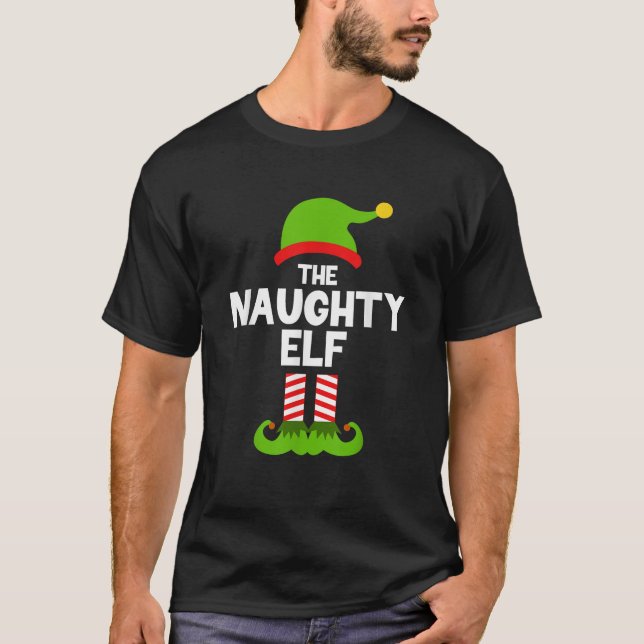 Funny The Naughty Elf Christmas Family Party Pajam T-Shirt (Front)