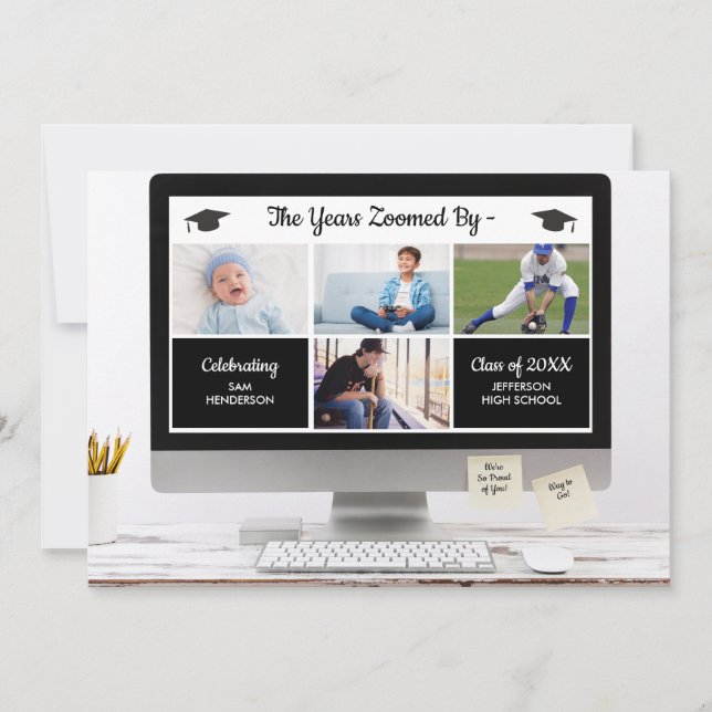 Funny The Years Zoomed By Graduation Photos Party Invitation (Front)