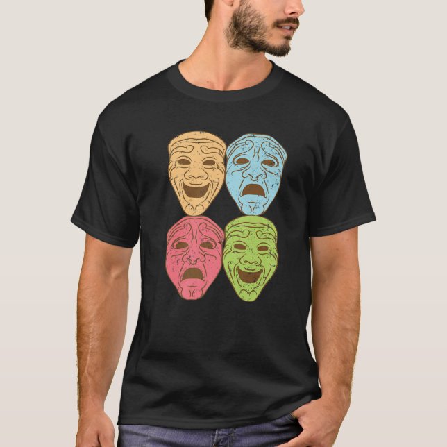 Funny Theater Design Men Women Theatre Masks Broad T-Shirt (Front)