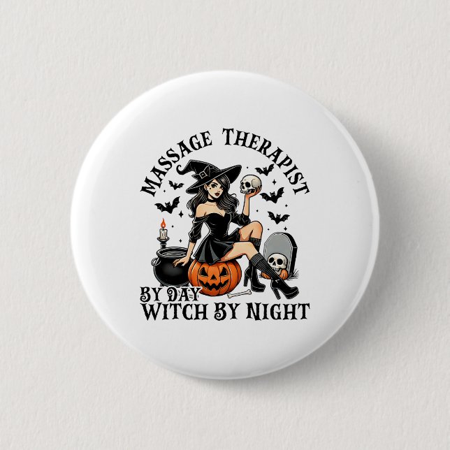 Funny Therapy Halloween Mage Therapist By Day Witc Button (Front)