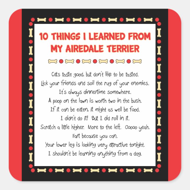Funny Things I Learned From My Airedale Terrier Square Sticker (Front)