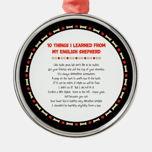 Funny Things I Learned From My English Shepherd Metal Ornament (Front)