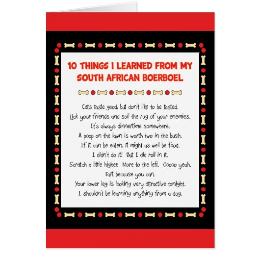 Funny Things I Learned From South African Boerboel Cards (Front)