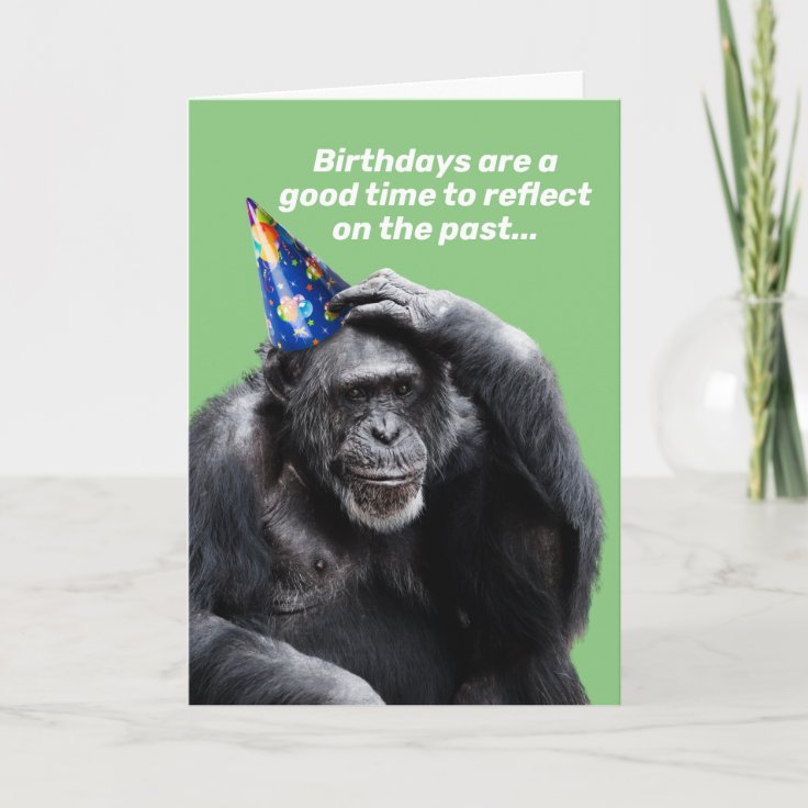 Funny Thinking Chimpanzee With Party Hat Birthday Card | Zazzle