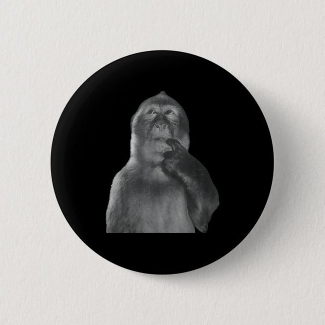 Funny Thinking Monkey Meme Curious Ape Brainrot  Button (Front)