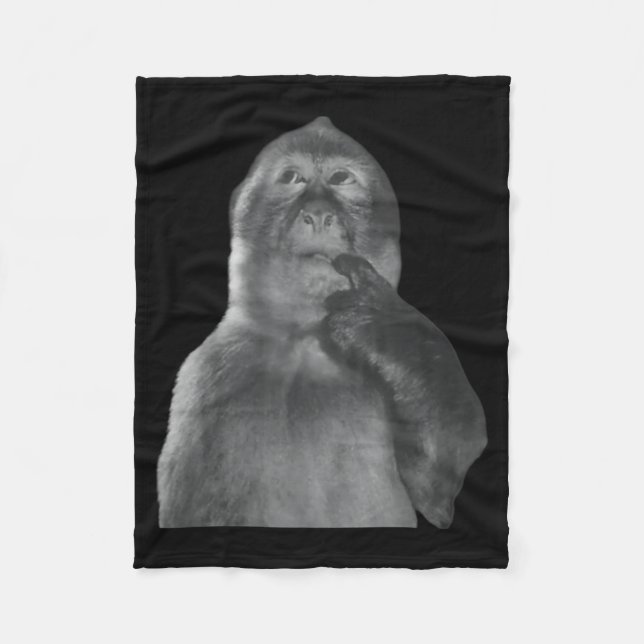 Funny Thinking Monkey Meme Curious Ape Brainrot  Fleece Blanket (Front)