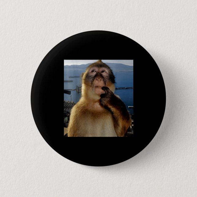 Funny Thinking Monkey Meme Curious Ape Brainrot Gi Button (Front)