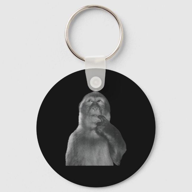 Funny Thinking Monkey Meme Curious Ape Brainrot  Keychain (Front)