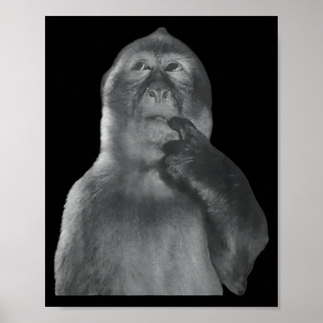 Funny Thinking Monkey Meme Curious Ape Brainrot  Poster (Front)