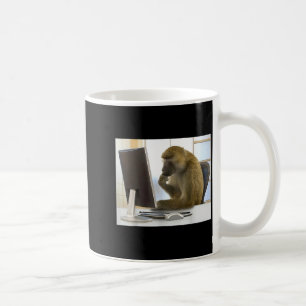 Funny Thinking Monkey Meme Office Curious Ape Brai Coffee Mug
