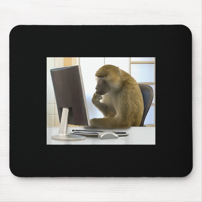 Funny Thinking Monkey Meme Office Curious Ape Brai Mouse Pad (Front)