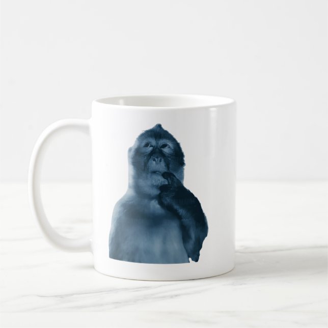 Funny Thinking Monkey Meme Sarcastic Art Coffee Mug (Left)