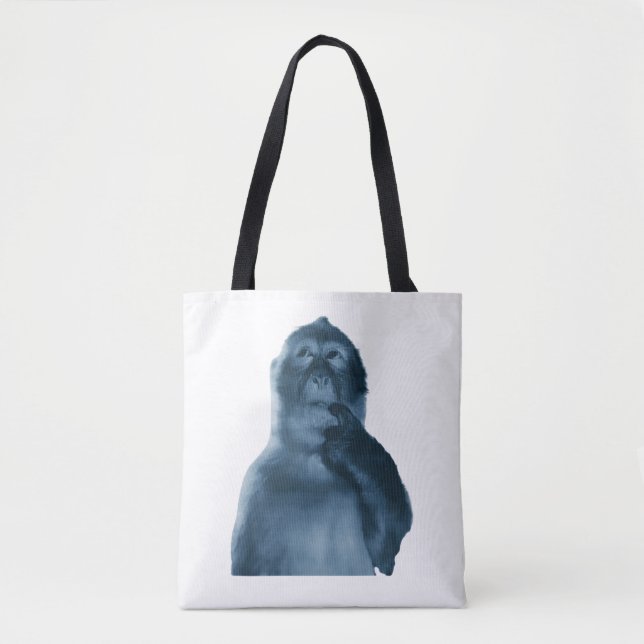 Funny Thinking Monkey Meme Sarcastic Art Tote Bag (Front)
