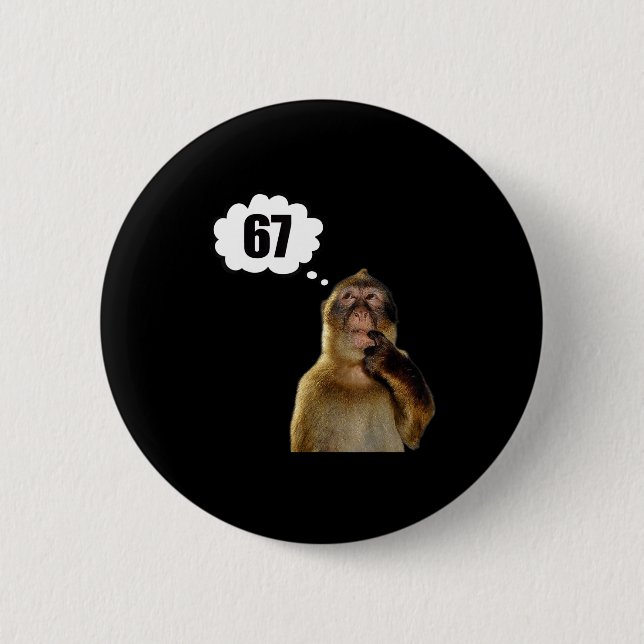 Funny Thinking Monkey Meme Six Seven 6 7 Meme  Button (Front)
