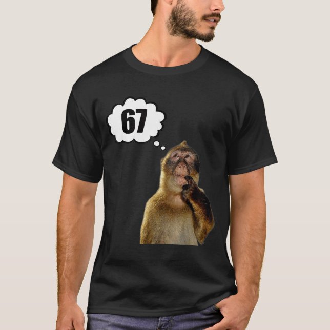 Funny Thinking Monkey Meme Six Seven 6 7 Meme  T-Shirt (Front)