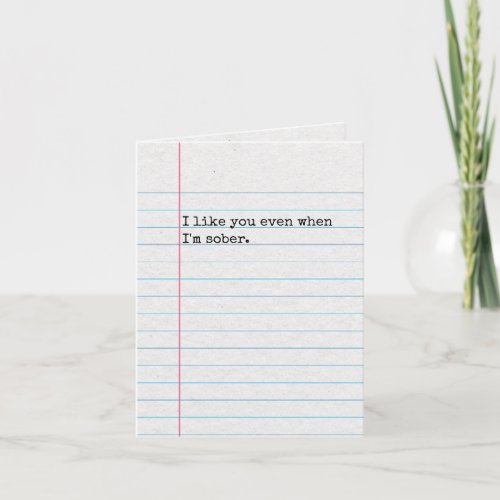 Funny Thinking of You Sober Drinking Lined Paper  Card