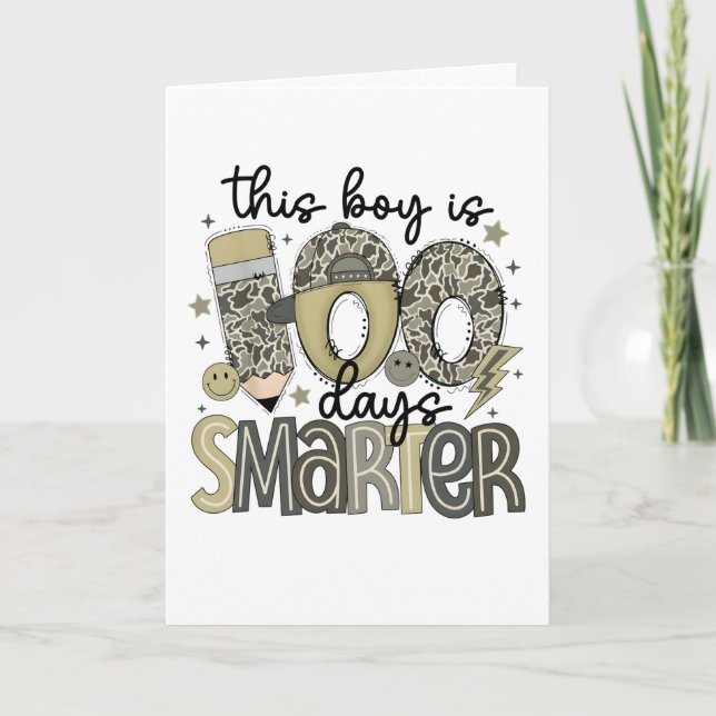 Funny This Boy Is 100 Days Smarter School Card (Front)