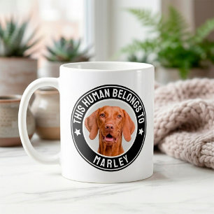 Funny This Human Belongs to Pet Name Custom Photo Coffee Mug
