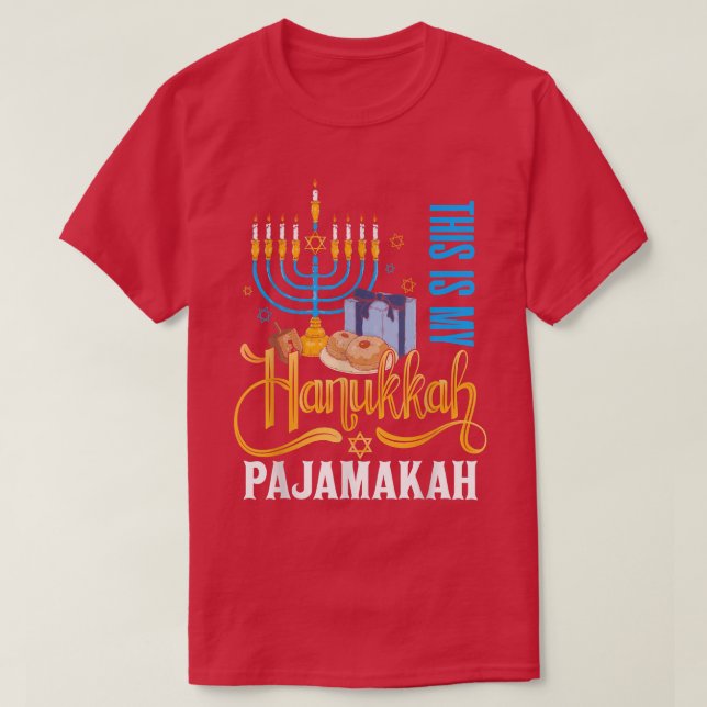 Funny This Is My Hanukkah Pajamakah Menorah Jewish T-Shirt (Design Front)