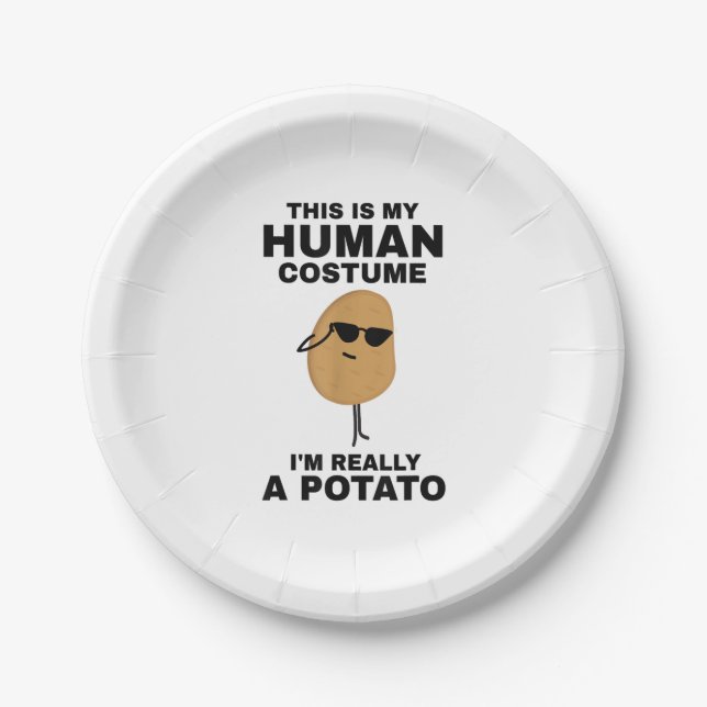 Funny This is My Human Costume I'm Really a Potato Paper Plates (Front)