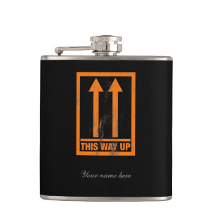 Funny 'This way' up sign Flask