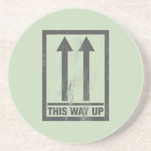 Funny this way up sign sandstone coaster