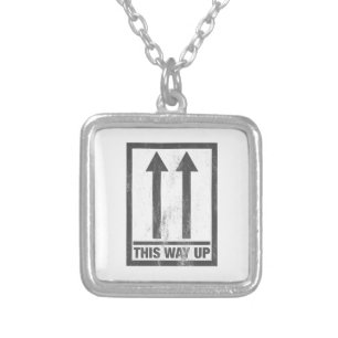 Funny this way up sign silver plated necklace