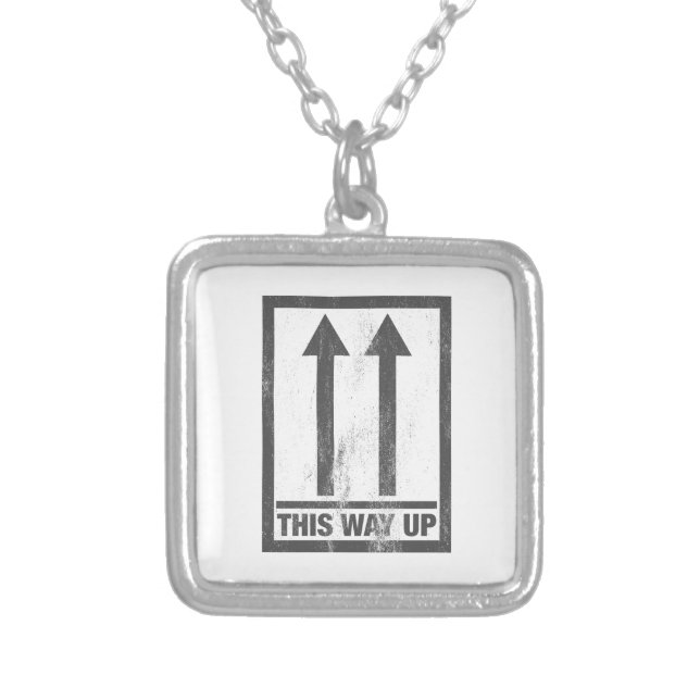 Funny this way up sign silver plated necklace (Front)