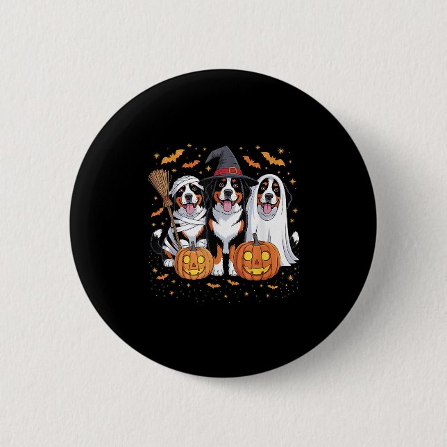 Funny Three Bernese Mountain Pumpkin Halloween Dog Button (Front)