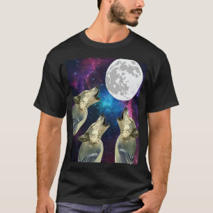 Funny Three bird wolf Moon bird wolf Howling With  T-Shirt