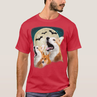 Funny Three Corgi Halloween and Halloween Moon T-Shirt