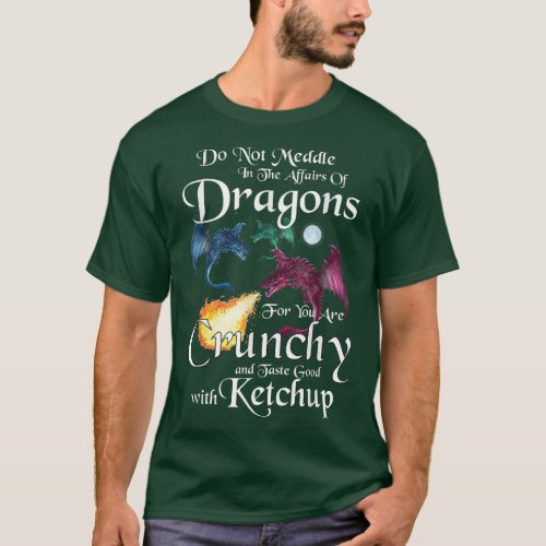 Funny Three Dragons with Moon and Flames for Drago T_Shirt
