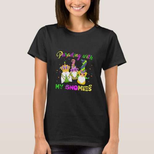 Funny Three Gnomes Mardi Gras Parading With My Gno T_Shirt