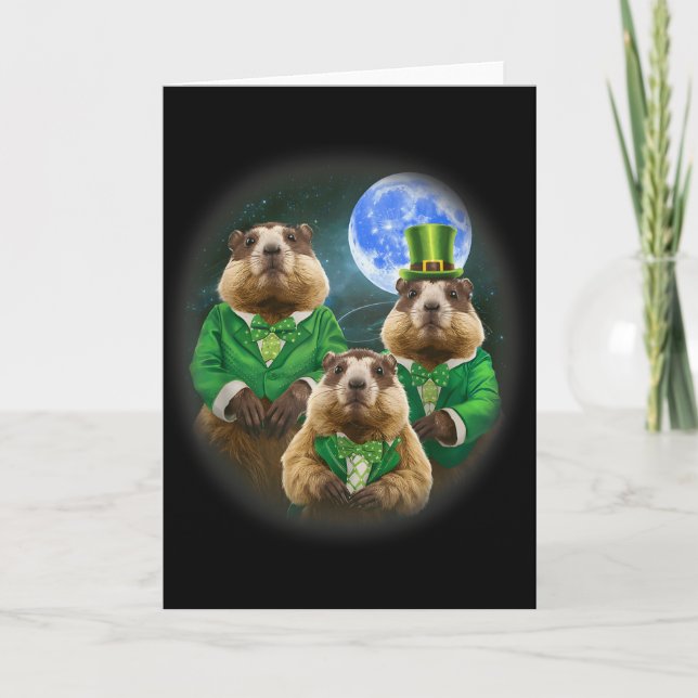 Funny Three Groundhog Moon 3 Groundhog Head St Pat Card (Front)