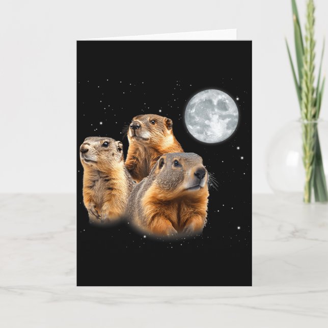 Funny Three Groundhog Moon Groundhog Day  Card (Front)