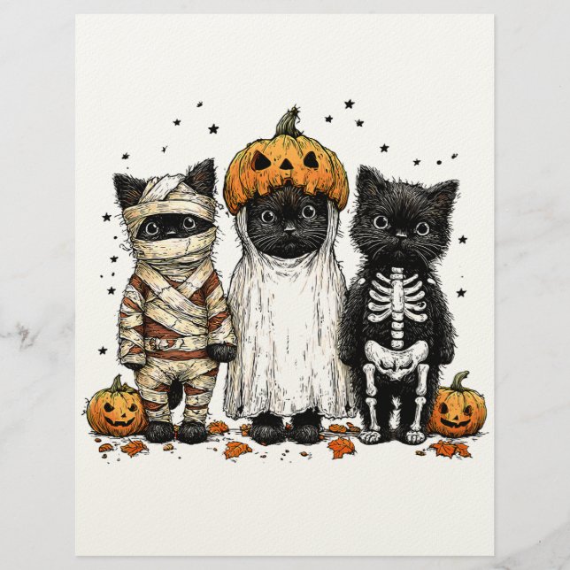Funny Three Halloween Cats Letterhead (Front)