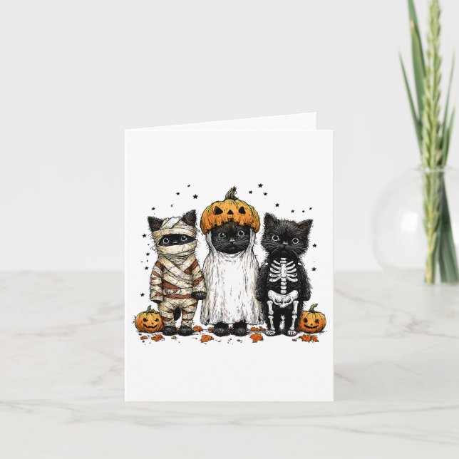 Funny Three Halloween Cats Note Card (Front)