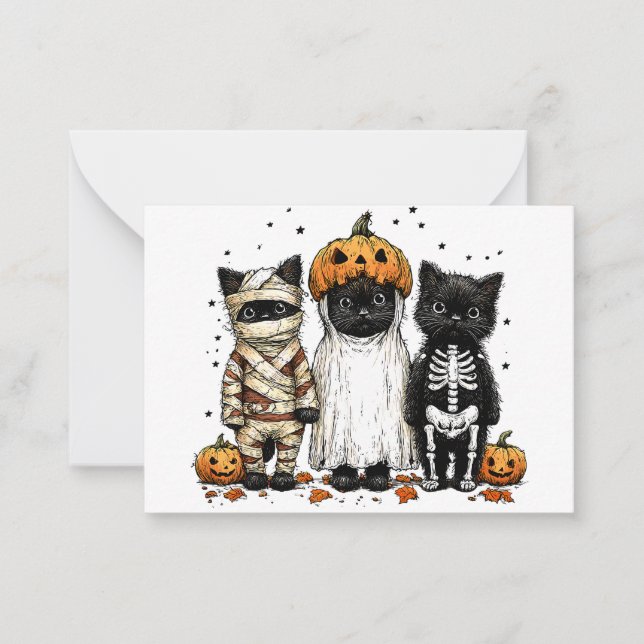 Funny Three Halloween Cats Note Card (Front)