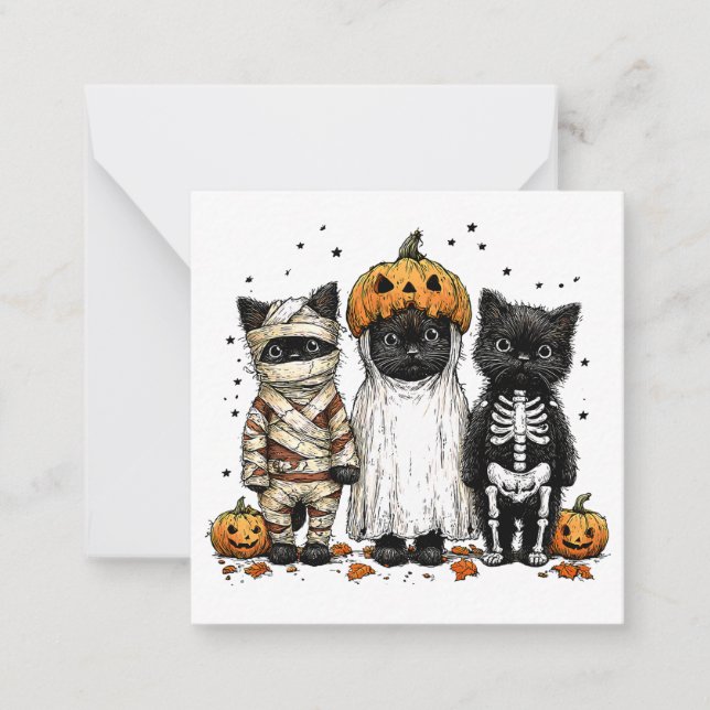 Funny Three Halloween Cats Note Card (Front)