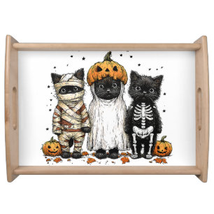 Funny Three Halloween Cats Serving Tray