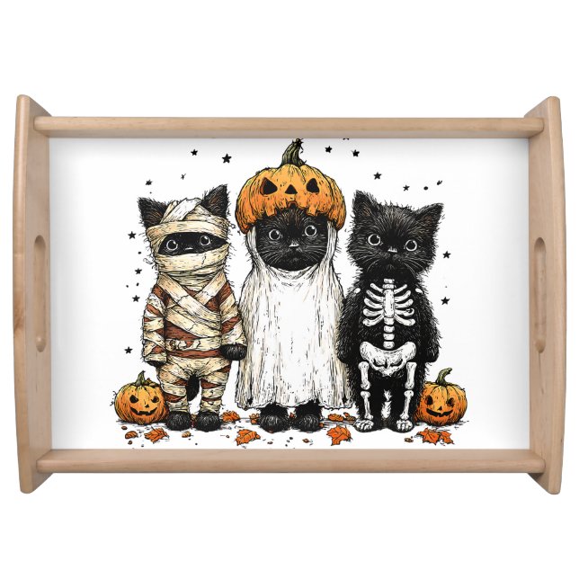 Funny Three Halloween Cats Serving Tray (Front)