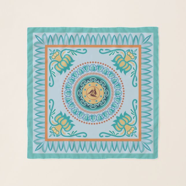 Funny three hares  motif coupled with blue lotus scarf (Front)