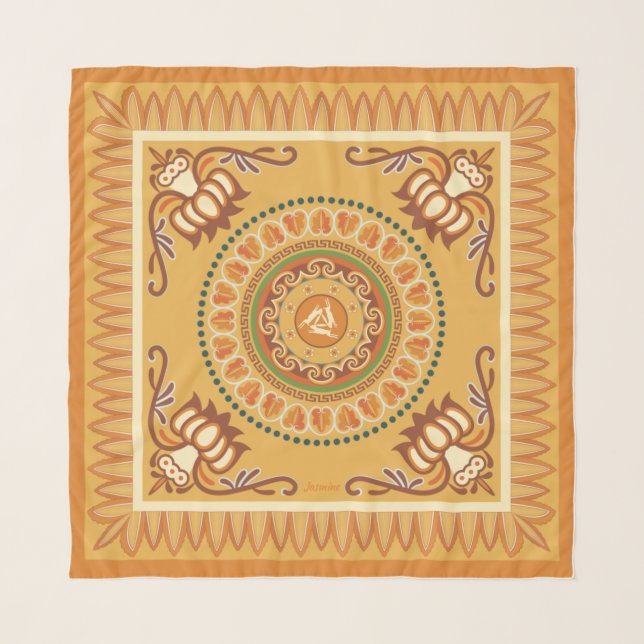 Funny three hares  motif coupled with brown lotus scarf (Front)