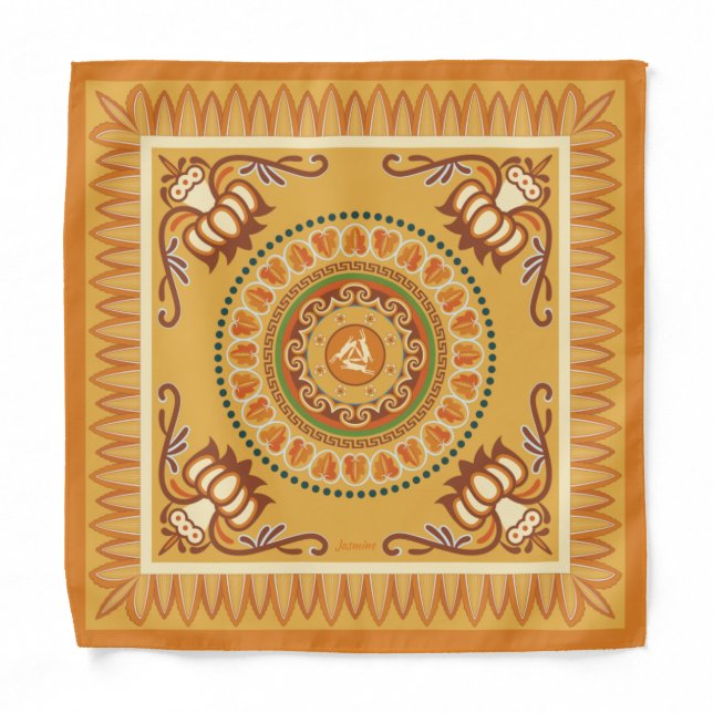 Funny three hares  motif coupled with orange lotus bandana (Front)