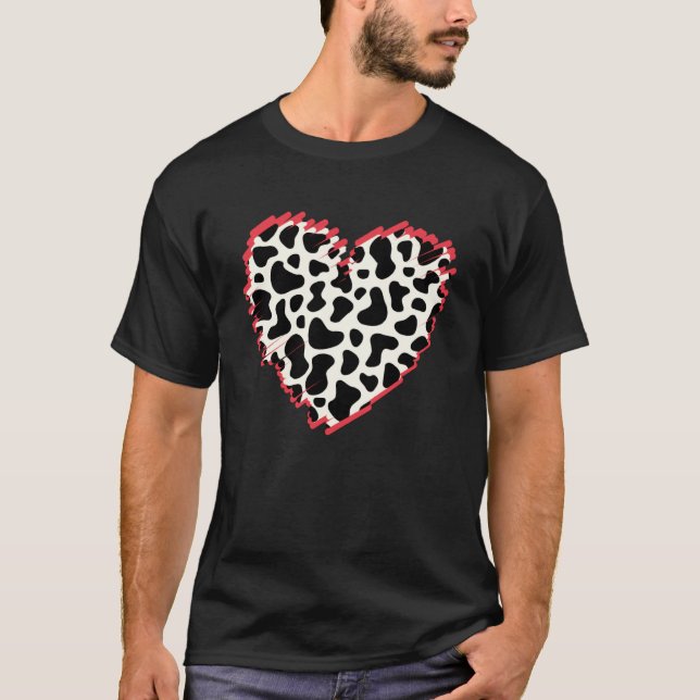 Funny three Hearts Cow Pattern for Cow Lover-valen T-Shirt (Front)