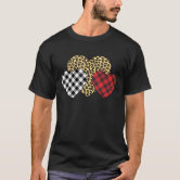 Three Hearts Leopard Buffalo Plaid for Women Valentine_s Day T