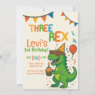 funny Three Rex 3rd Dinosaur Birthday Invitation