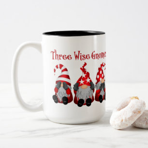 funny three wise gnomes Christmas Two-Tone Coffee Mug